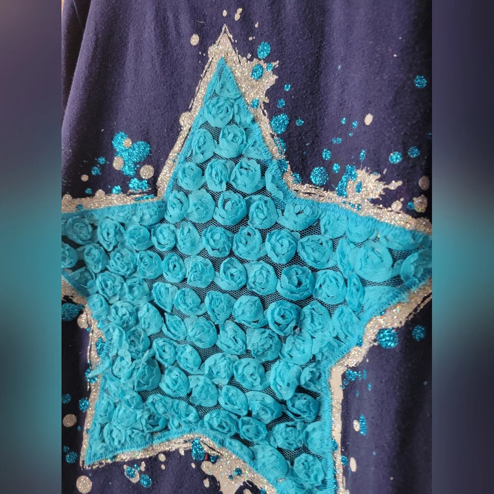 Justice Blue Star Long Sleeve Long Tunic Top Navy Turquise Rosettes 10